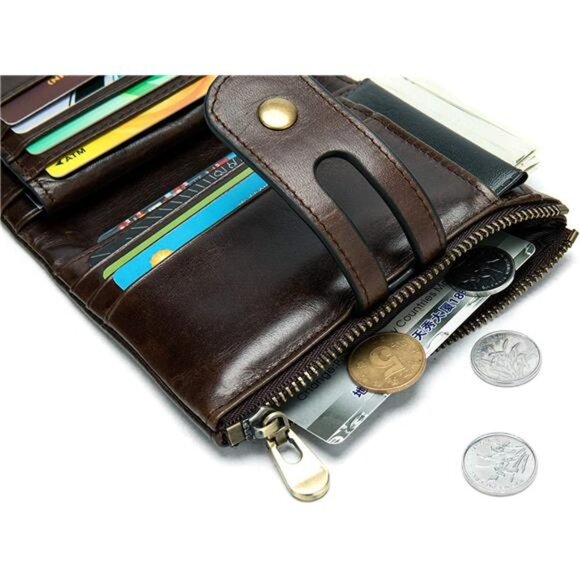 Bifold Rfid Wallets for Men Coin Purse Keychain Snap Zip Wallet with Chain - Picture 5 of 7